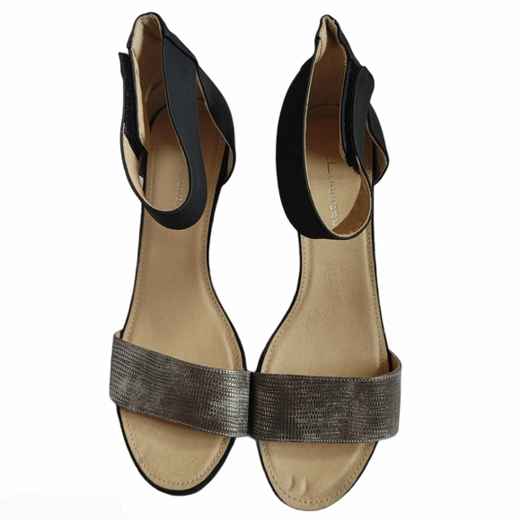 Chinese Laundry Pewter/Black Strappy Wedge Heels - Picture 2 of 13